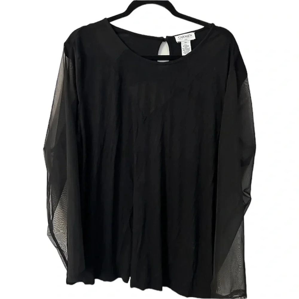 Carmen Marc Valvo Women's Black Lace/Sheer Arms and Chest Details Size 2X GUC